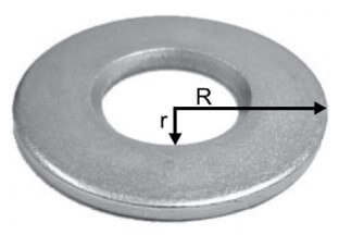 disco metálico com um orifício central tem raio externo R e raio interno r.